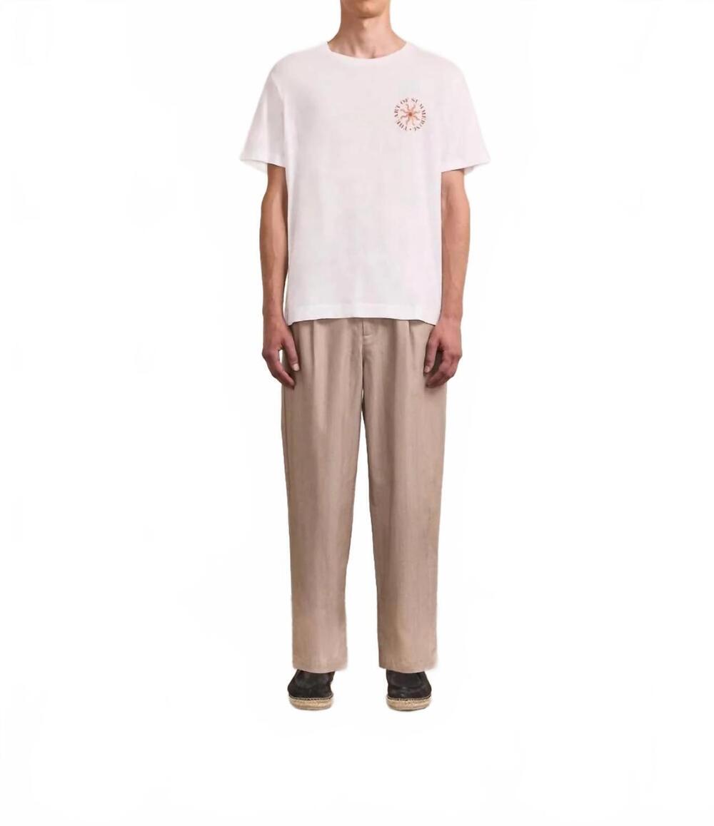 NEW FRESCOBAL CARIOCA men's dinis linen blend art of summering rdj tee in cedar